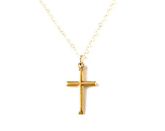 Vintage Dainty Cross Necklace, Baptism Gift for Her, Christian Jewelry