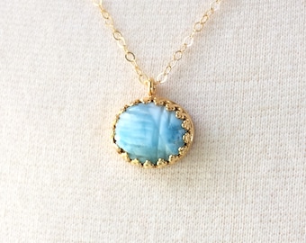 Larimar Pendant, Scarab Gemstone Necklace, Hand Carved Scarab, Choice of Chain