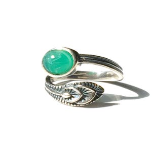 Silver Ring, Adjustable  Feather Ring with Vintage Gemstone Scarab, Sterling Silver Jewelry, Peacock Ring