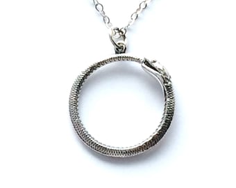 Ouroboros SNAKE pendant Pendant Necklace, Sterling Silver Egyptian Revival Jewelry, Ancient Symbol