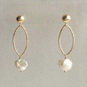 Pearl Earrings, Keshi Pearls with Gold Marquis and Ball Posts