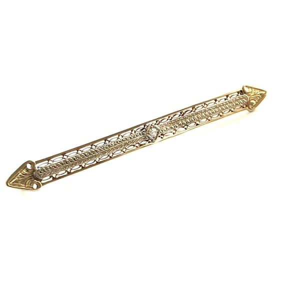 Antique Art Deco Bar Brooch Diamond 10K Gold by Kr