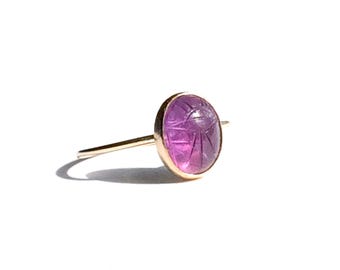 Amethyst Stacking Ring, Gold Filled Handmade Scarab Jewelry