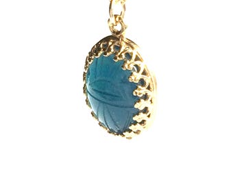 Blue Chalcedony Gemstone Necklace, 14K Yellow Gold Filled Bezel and Chain