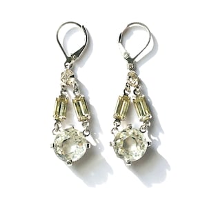 Vintage Clear Crystal Bridal Earrings, Gold Filled Dangles with Open Back Bezels