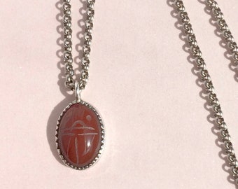Carnelian Scarab Necklace - Unique Silver Jewelry