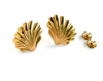 Dainty Shell Earrings, Nautical Gold Tone Studs