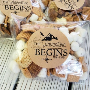The Adventure Begins Wedding Favors Stickers | Adventure Baby Shower Stickers | Rustic Wedding Favor Stickers | Party Favors and Supplies