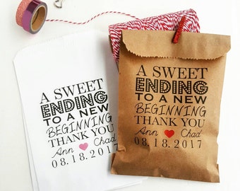 Wedding Favor Candy Bags Personalized - Rustic Wedding Favors - A Sweet Ending To A New Beginning  - Wedding bags - Graduation Favors