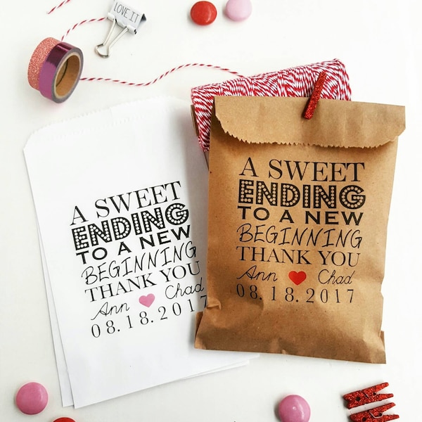 Wedding Favor Candy Bags Personalized - Rustic Wedding Favors - A Sweet Ending To A New Beginning  - Wedding bags - Graduation Favors