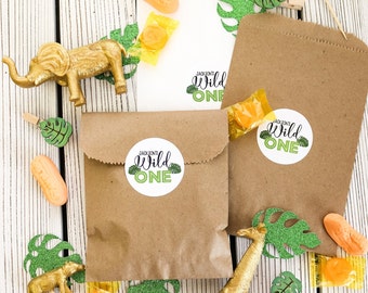 Wild One First Birthday Stickers and Favor Bags | Jungle Party Favor bags and Stickers customized | Safari Party Favors for first Birthday