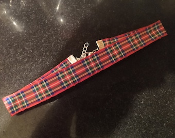 Red checked tartan choker necklace Christmas gothic