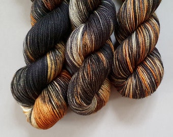 Hand dyed 'Burnt Bark' super wash merino/silk fingering weight yarn