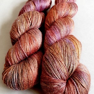 Hand dyed ‘Desert Haze’ 50/50 non superwash merino/silk fingering weight yarn