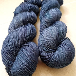 Hand dyed ‘Atlantic’ superwash merino/silk/yak fingering weight yarn
