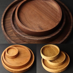 Round Wood Tray - Choose Your Size and Wood Type | Walnut, Cherry, White Oak - Round Candle Holder Plate Jewelry Holder, Wooden Gift