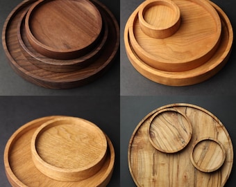 Round Wood Tray | Various Sizes and Wood Species | Round Wooden Dish, Candle Holder Plate, Jewelry Holder, Valet Tray, Wooden Gift