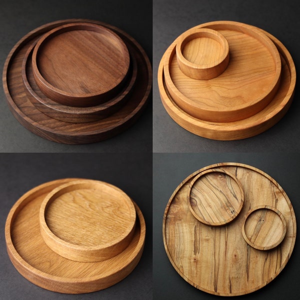 Round Wood Tray | Various Sizes and Wood Species | Round Wooden Dish, Candle Holder Plate, Jewelry Holder, Valet Tray, Wooden Gift