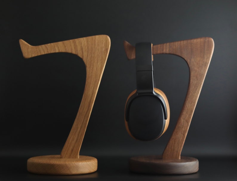 Headphone Stand Various Wood Species / Holder Solid Wood Over-the-ear headphone storage image 1