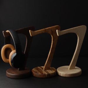 Headphone Stand Various Wood Species / Holder Solid Wood Over-the-ear headphone storage image 2