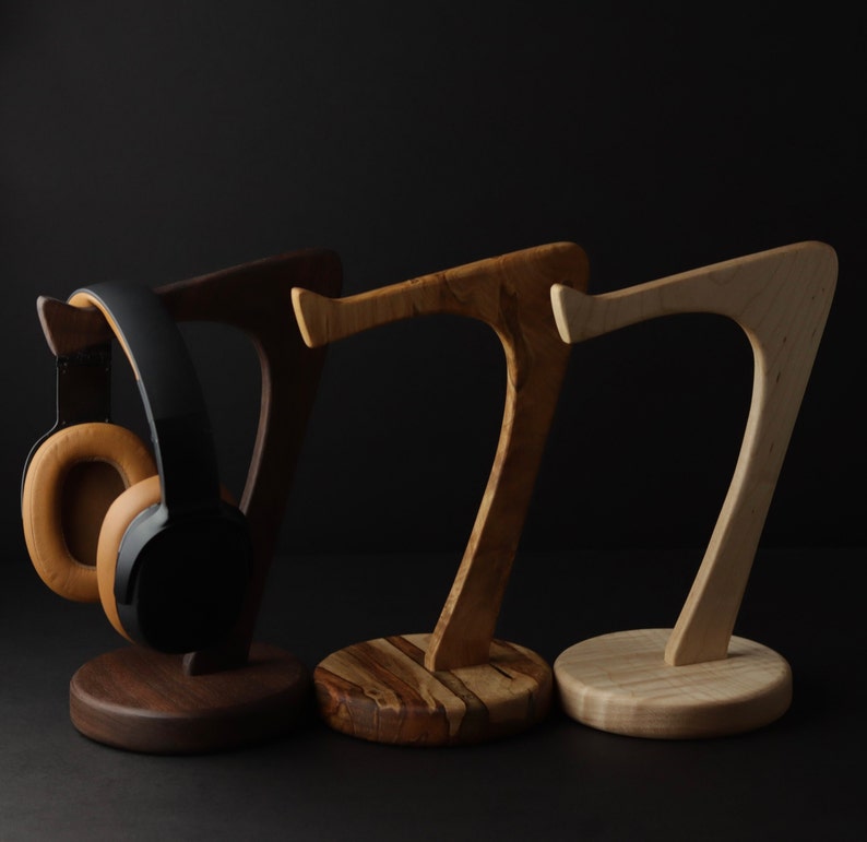 Headphone Stand Various Wood Species / Holder Solid Wood Over-the-ear headphone storage image 2