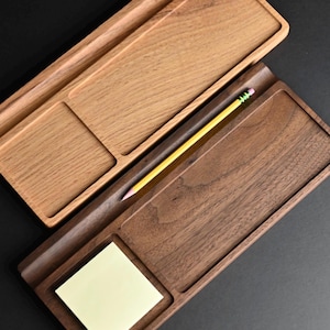 Solid Wood Desk Organizer: Natural Wood Office Decor in White Oak or Walnut