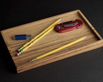 English Brown Oak Wood Tray: Modern Catch All, Candle or Jewelry Holder
