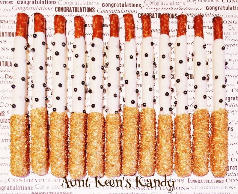 Gourmet Chocolate Covered Pretzel Rods Black & Gold Etsy