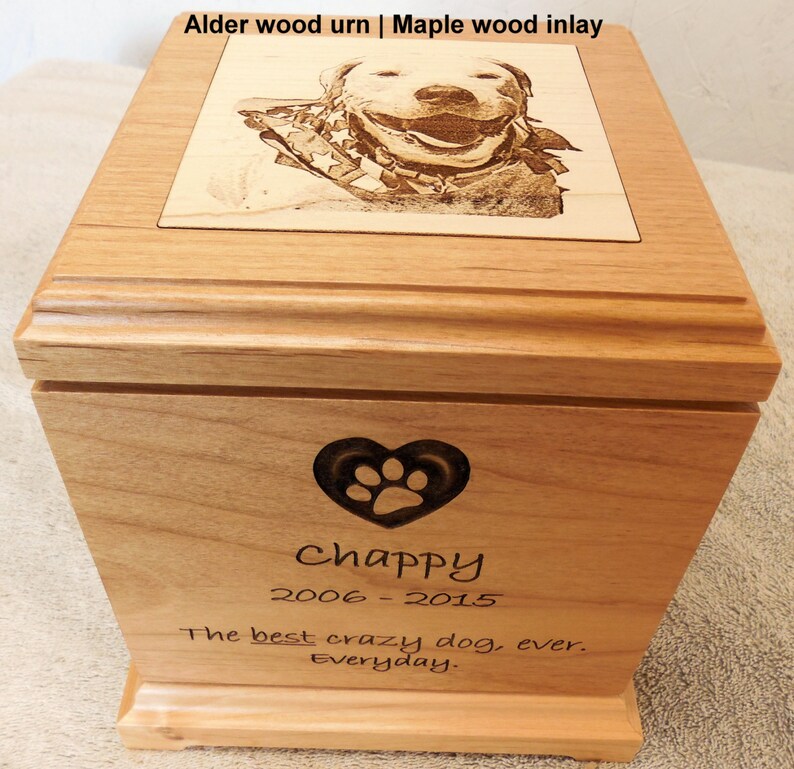 Large Dog Urn Pet Urn Laser Engraved Alder Wood Etsy