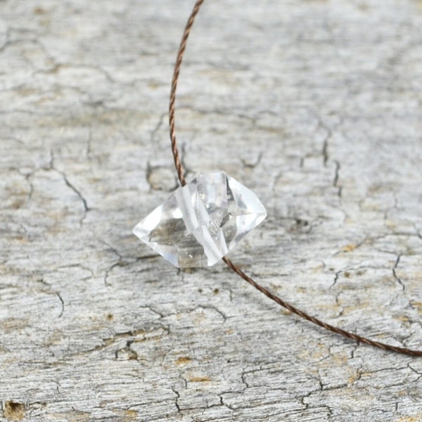 Floating Herkimer Diamond necklace, Silkon gem thread April birthstone barely there dainty hand knotted raw gemstone jewelry, clear gemstone