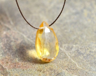 Floating Citrine necklace, Silkon thread November birthstone barely there dainty gemstone pendant hand knotted jewelry, yellow Daughter gift