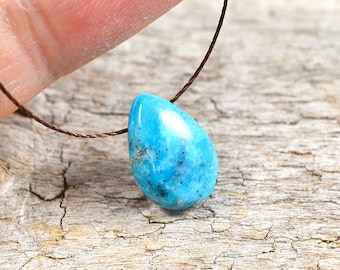 Floating Turquoise necklace, Silkon thread barely there dainty sky teal blue December birthstone gemstone pendant knotted jewelry vegan gift