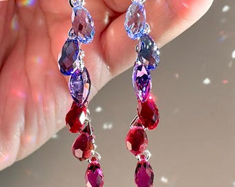 Velvet Dahlia ~ Luxe Ombré Waterfall earrings with Rare Crystals, Sterling Silver or 14k Gold-Filled, dark winter purple magenta cascade