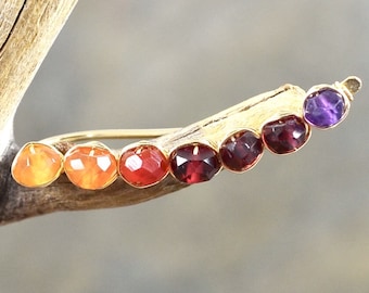 Sunset inspiré des grimpeurs d'oreille Ombre Carnelian Garnet Amethyst, 14k Gold Filled gradient gemstone crawlers pin cuff sweep vigne boucles d'oreilles