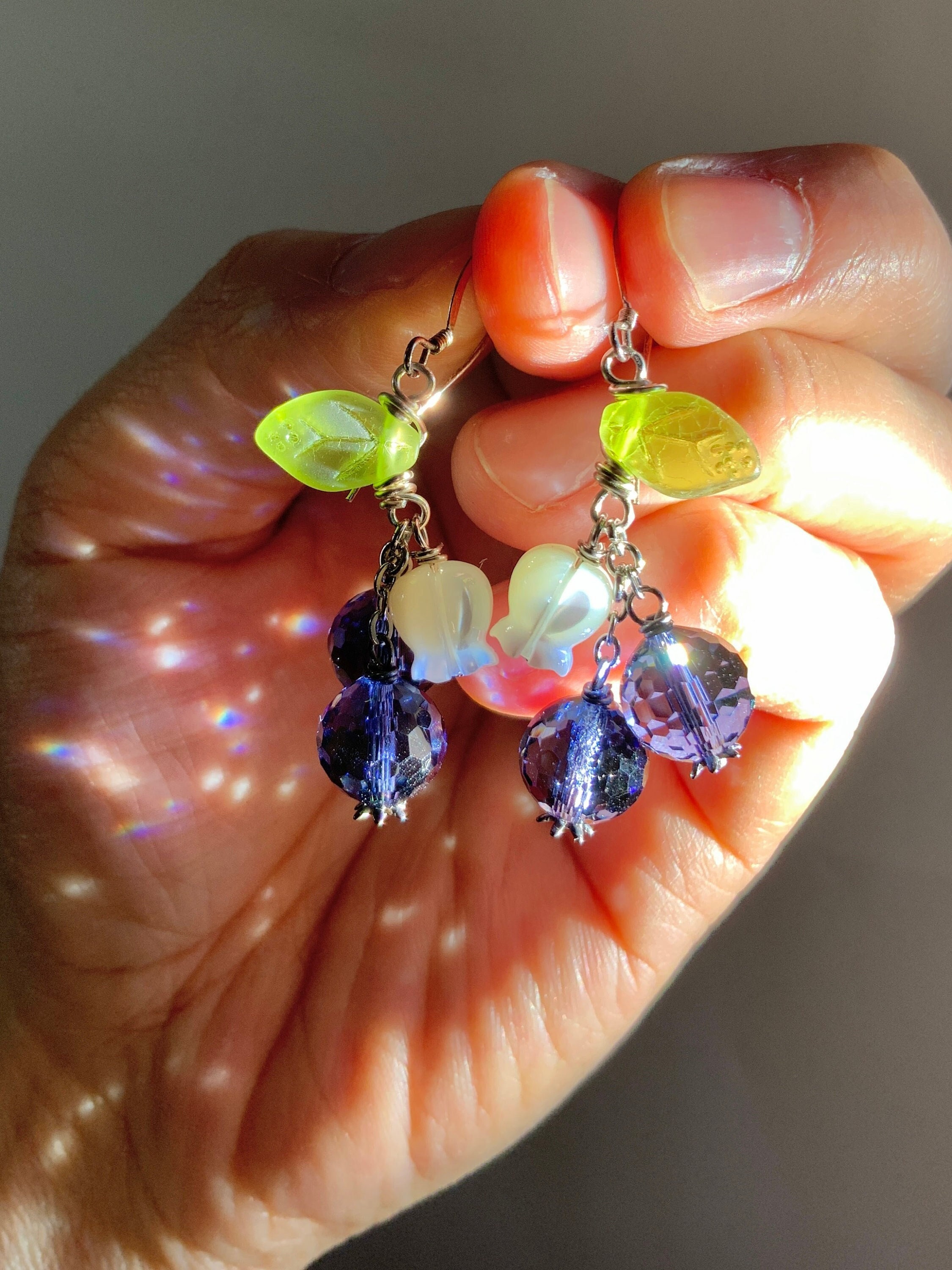 Micro-faceted Blueberry Blossom Earrings, Crystal Fruit
