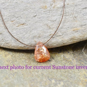 Floating Sunstone necklace, Silkon gem thread barely there dainty confetti flat trillion hand knotted jewelry vegan friendly Daughter gift