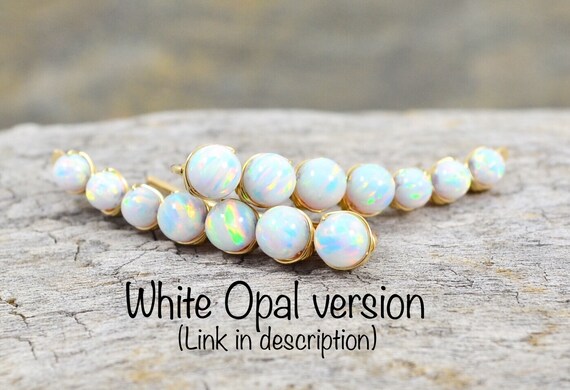 Black Opal Ear Climber earrings 14k Gold Filled or Sterling Silver gemstone tiny ear crawler October birthstone blue Opal