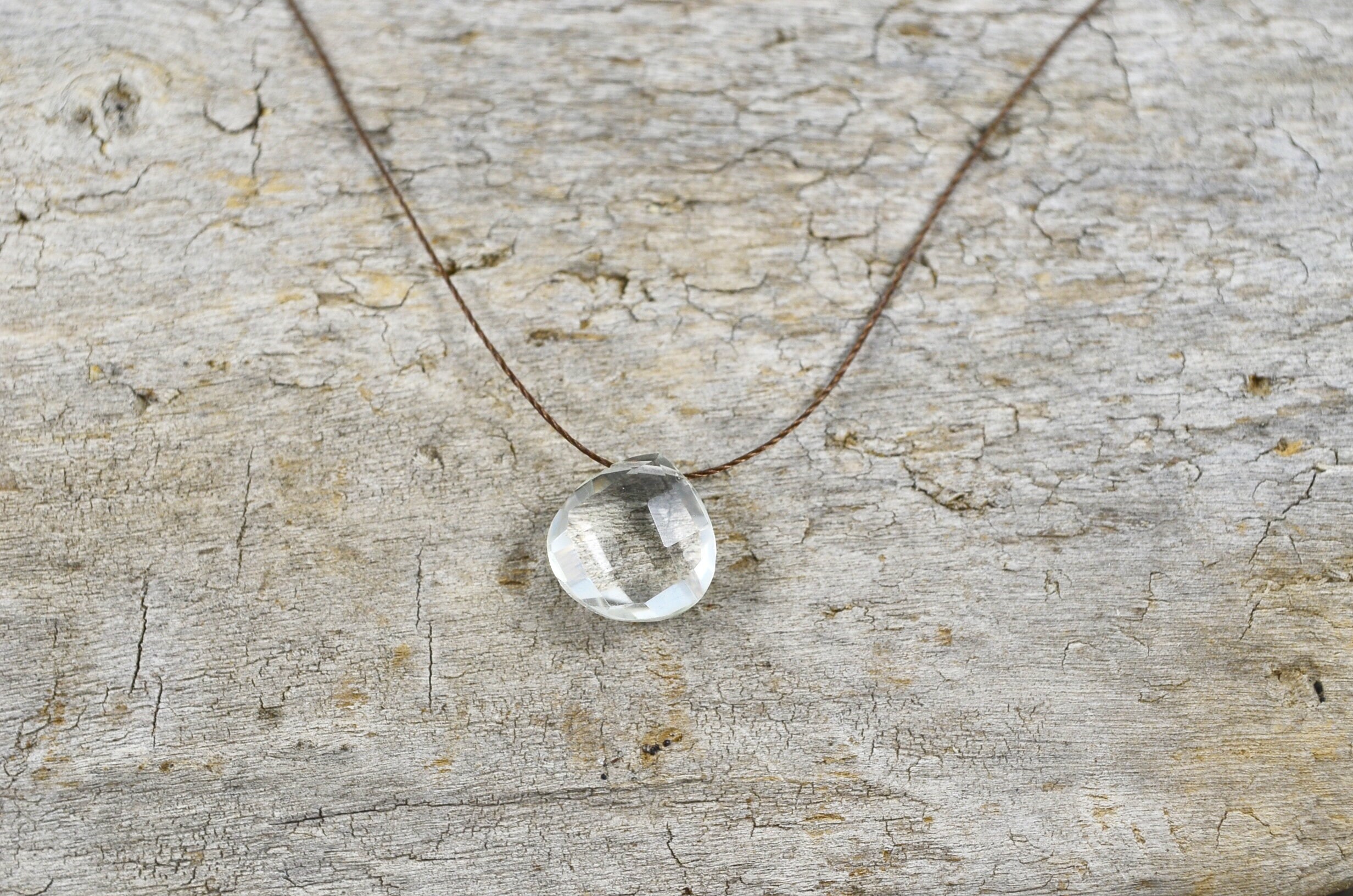Floating Quartz Crystal Necklace, Silkon Thread Barely There
