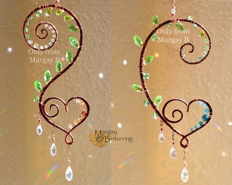 Curling Fern mini Suncatcher, Crystal prism fern leaf plant wire art nature spiral swirl window hanging decor rainbow maker