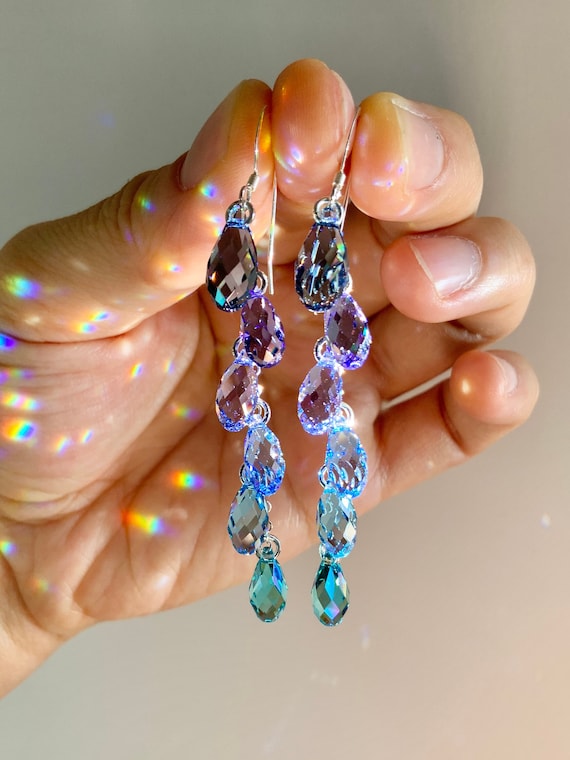 Cross Earrings with Opal-color Swarovski(R) Crystals Sterling SIlver Cross Earrings with Opal-color Swarovski(R) Crystals Sterling SIlver