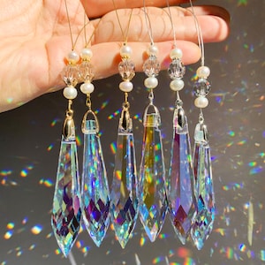 Prism Icicles for Christmas Tree Ornament, Winter Yule Crystal Suncatcher for Window Dressing, Glass Icicles Gold Silver Pearl Rainbow Maker