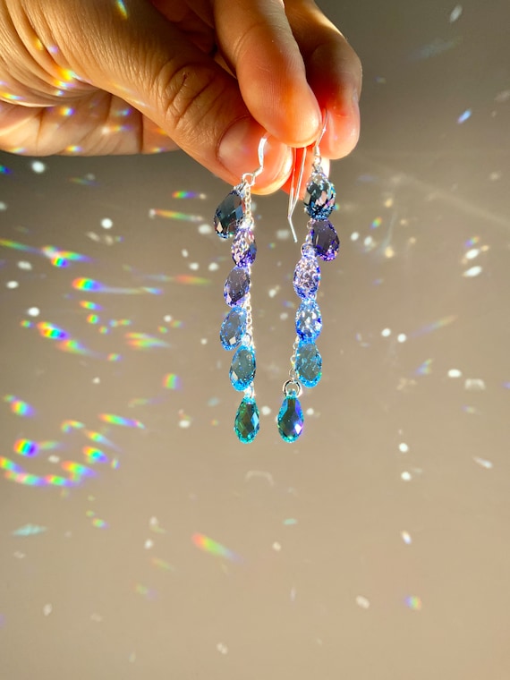 Sea Nymph ~ Luxe Ombré Waterfall Earrings With Rare Crystals