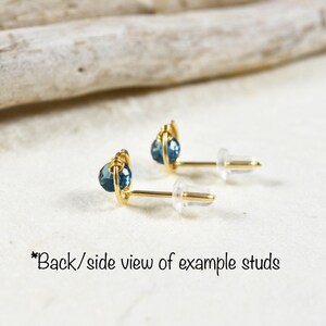 Tiny Turquoise studs wire wrapped post 14k Gold Rose Gold Filled Sterling Silver handmade spiral December birthstone gemstone stud earrings image 5