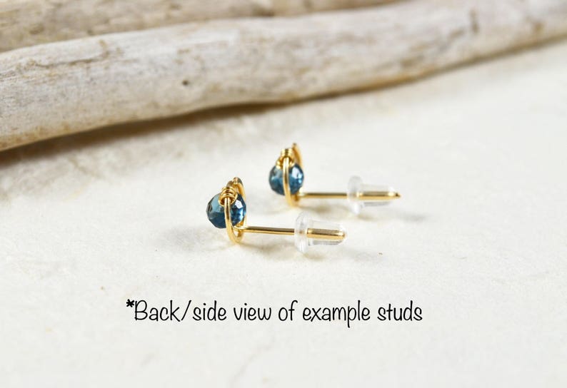 Tiny Turquoise studs wire wrapped post 14k Gold Rose Gold Filled Sterling Silver handmade spiral December birthstone gemstone stud earrings image 5