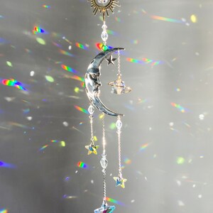 Falling Stars ~ Moon Mini Suncatcher, Crystal Saturn Celestial Sun Art ...