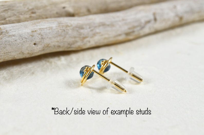 Tiny Turquoise studs wire wrapped post 14k Gold Rose Gold Filled Sterling Silver handmade spiral December birthstone gemstone stud earrings image 4