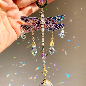 Dragonfly Crystal Suncatcher Gift - Handmade Window Hanging With Rainbow Prisms, 30-35cm Long
