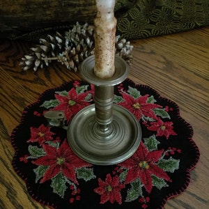 PATTERN:Poinsettia Candle Wreath Punch Needle Pattern