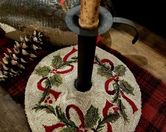 Ribbons and Holly Candle Mat/Mini Tree Skirt Punch Needle "Pattern"