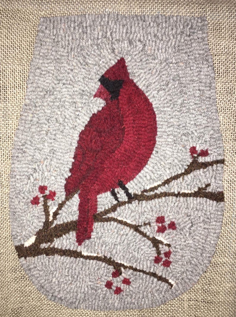 The Cardinal hanging pocket rug hooking pattern Etsy